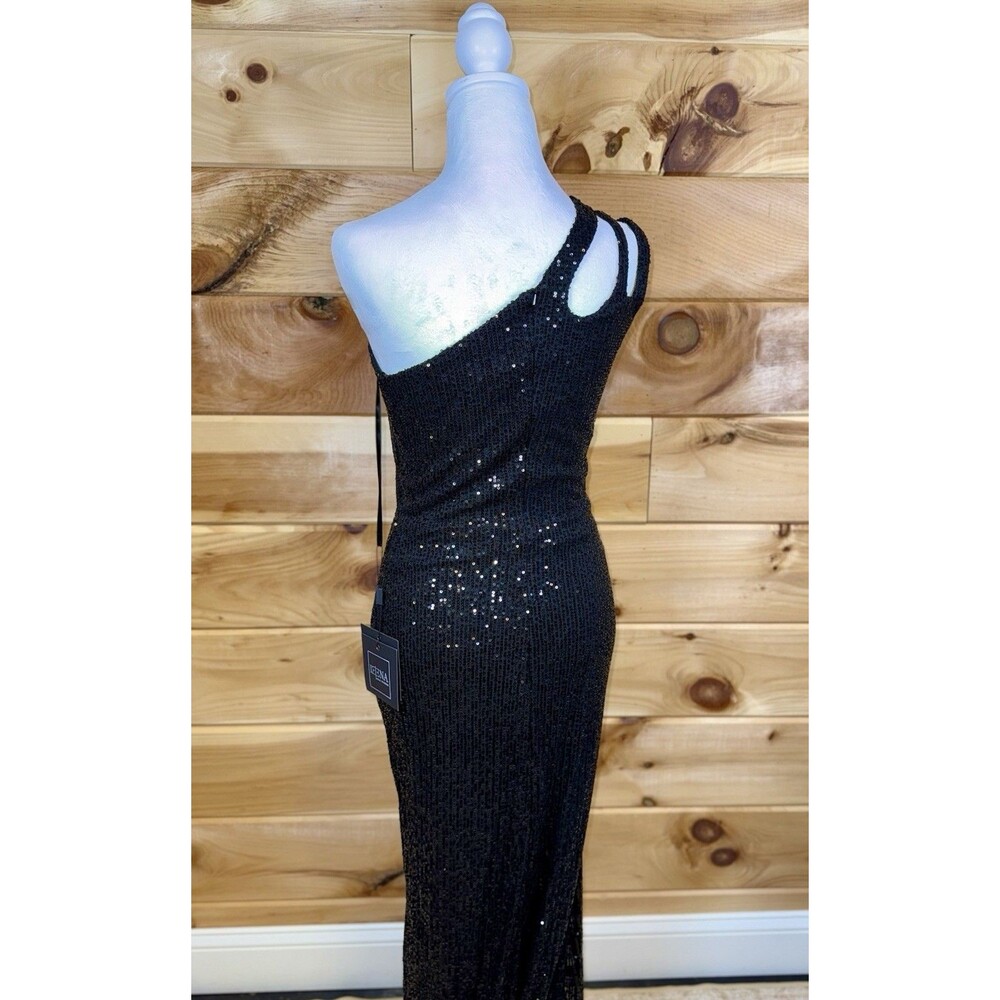 Ieena Mac Duggal black sequin strappy one-shoulder column gown Women’s 2 PROM!‎ - Picture 4 of 5
